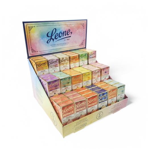 Espositore non frazionabile da 54 pastiglie leone classiche da 27 gr.