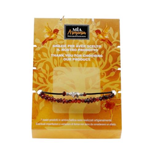 Bracciale in Ambra e Caucciù con Inserto Elefantino scatola da regalo da cm. 14x10,3x2
