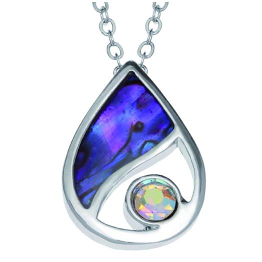 Collana con Goccia Viola Conchiglia di Paua+Cristallo