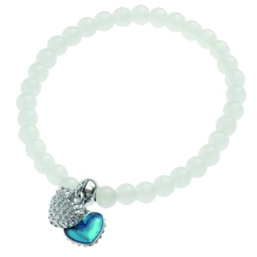 Bracciale Elastico con Perle di Vetro Bianco e Cuoricini