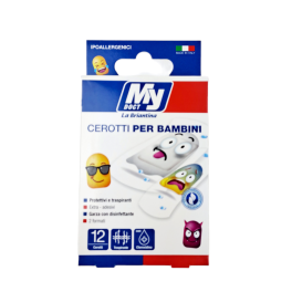 Cerotti per bambini emoji con Garza Imbevuta di Disinfettante 12 pz.