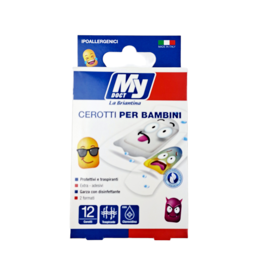 Cerotti per bambini emoji con Garza Imbevuta di Disinfettante 12 pz.