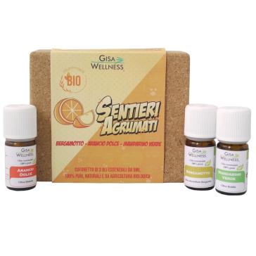 Cofanetto regalo in sughero con 3 oli essenziali da 5 ml.Sentieri Agrumati