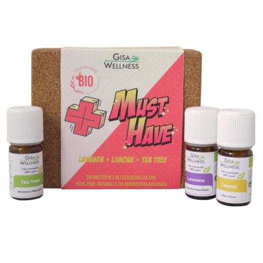 Cofanetto regalo in sughero con 3 oli essenziali da 5 ml. Must Have