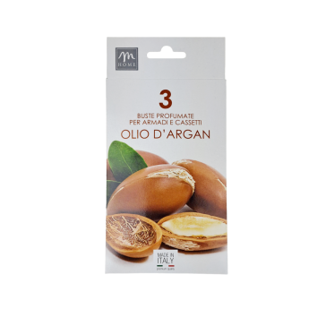 Confezione da cm.20x10 con 3 buste profumatissime per cassetto gusto Olio d'Argan Confezione da cm.20x10 con 3 buste profumatissime per cassetto gusto Olio d'Argan