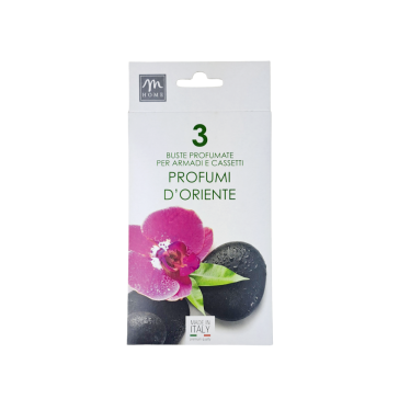 Confezione da cm.20x10 con 3 buste profumatissime per cassetto gusto Profumi d'oriente