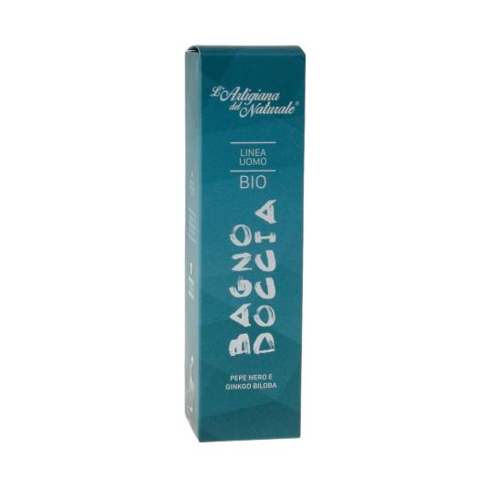 Bagnodoccia  Uomo Bio con acqua di pepe nero e Ginko biloba 200 ml. Bagnodoccia  Uomo Bio con acqua di pepe nero e Ginko biloba 200 ml.