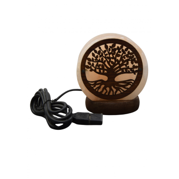 Lampada di Sale tonda Albero della Vita con USB alta 9,5 cm. Lampada di Sale tonda Albero della Vita con USB alta 9,5 cm.