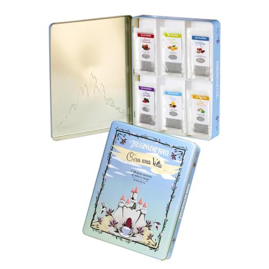Latta Castello magico con 36 tisane in filtri ( 6 x tipo) delle favole Latta Castello magico con 36 tisane in filtri ( 6 x tipo) delle favole
