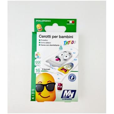 Cerotti per bambini sembrano tattoo con Garza Imbevuta di Disinfettante 16 pz.