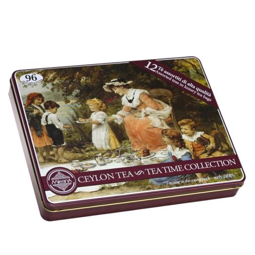 Latta con 96 filtri in bustina salvaaroma di tè di Ceylon assortiti Latta con 96 filtri in bustina salvaaroma di tè di Ceylon assortiti