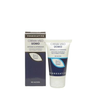 Crema viso Uomo Anti age e aftershave con acido jaluronico canapa e fico d'india tubo 50 ml