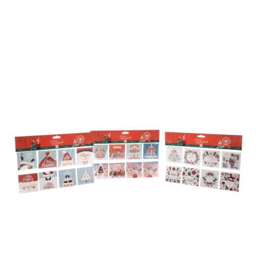 Set da 8 Bigliettini d'Auguri Natalizi Christmas Carol Assortiti  cm. 6 x 6 con cordino