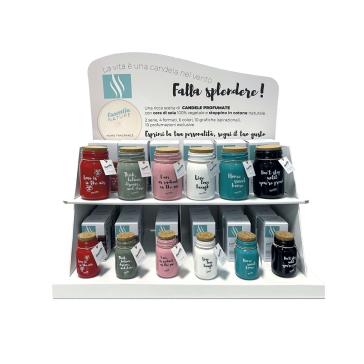 Espositore con 30 candele in giara  18 + 12 Espositore con 30 candele in giara  18 + 12