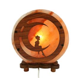Lampada di Sale Tonda con base in legno "Luna" diam.cm. 22 larg. cm.8 Peso kg.5