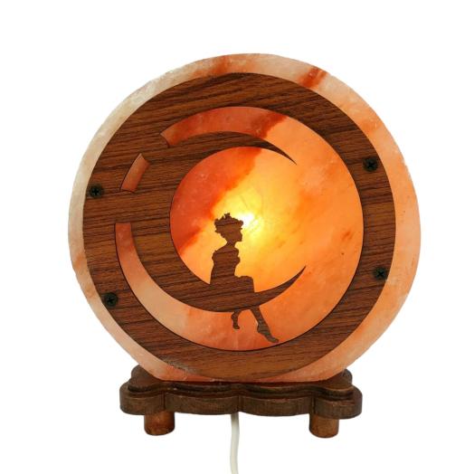 Lampada di Sale Tonda con base in legno "Luna" diam.cm. 22 larg. cm.8 Peso kg.5