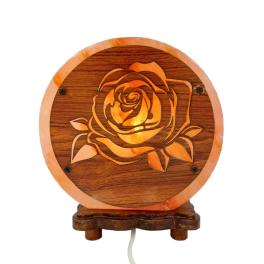 Lampada di Sale Tonda con base in legno "Rosa" diam.cm. 22 larg. cm.8 Peso kg.5