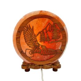 Lampada di Sale Tonda con base  legno "Aquila" diam.cm. 22 larg. cm.8 Peso kg.5