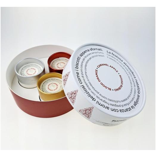 Scatola regalo tonda 3 candele come biscotti