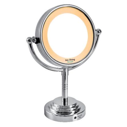 Specchio Tondo Luminoso 38x36x30-Luce ruotabile a 360°-3 batterie AA incluse