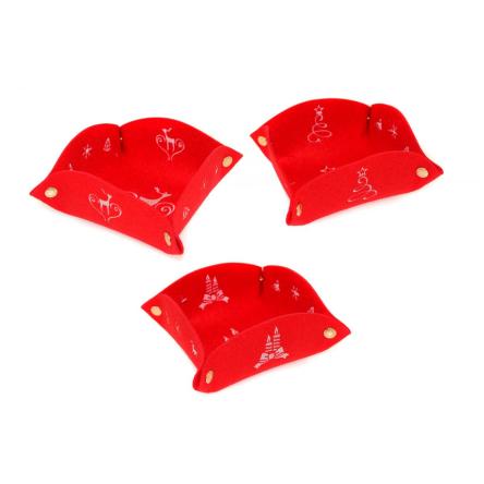 Pacco da 24 cestino in pannolenci decorato rosso cm.30 x 30 con decori assortiti portaregali