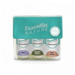 Pochette Essentia 10x11x3,5 con 3 flaconi da 50 ml Fragranze: Muschio Bianco - Talco - Fior di Loto