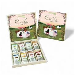 Scatola in legno con 40 filtri biologici assortiti delle tisane regina dei fiori