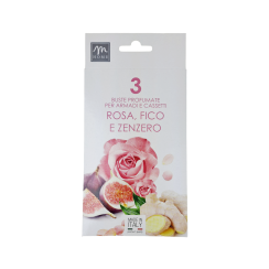 Confezione da cm.20x10 con 3 buste profumatissime per cassetto gusto Fico Rosa e Zenzero