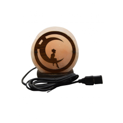 Lampada di Sale tonda Sogni nella Luna con USB alta 9,5 cm.