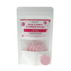 Busta da 5 Tavolette Monodose Shampoo e doccia alla Fragola diam.3 cm.